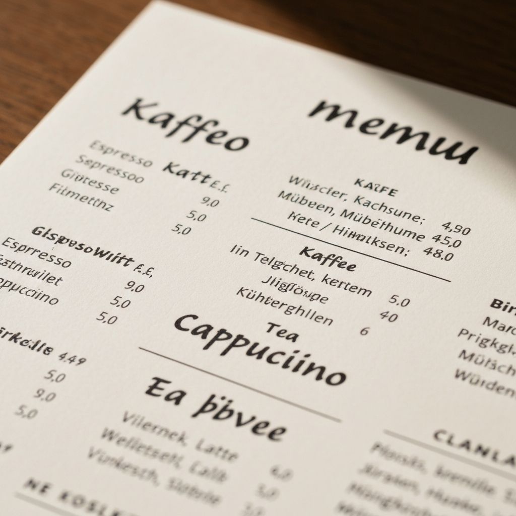 Nahaufnahme eines Café-Menüs